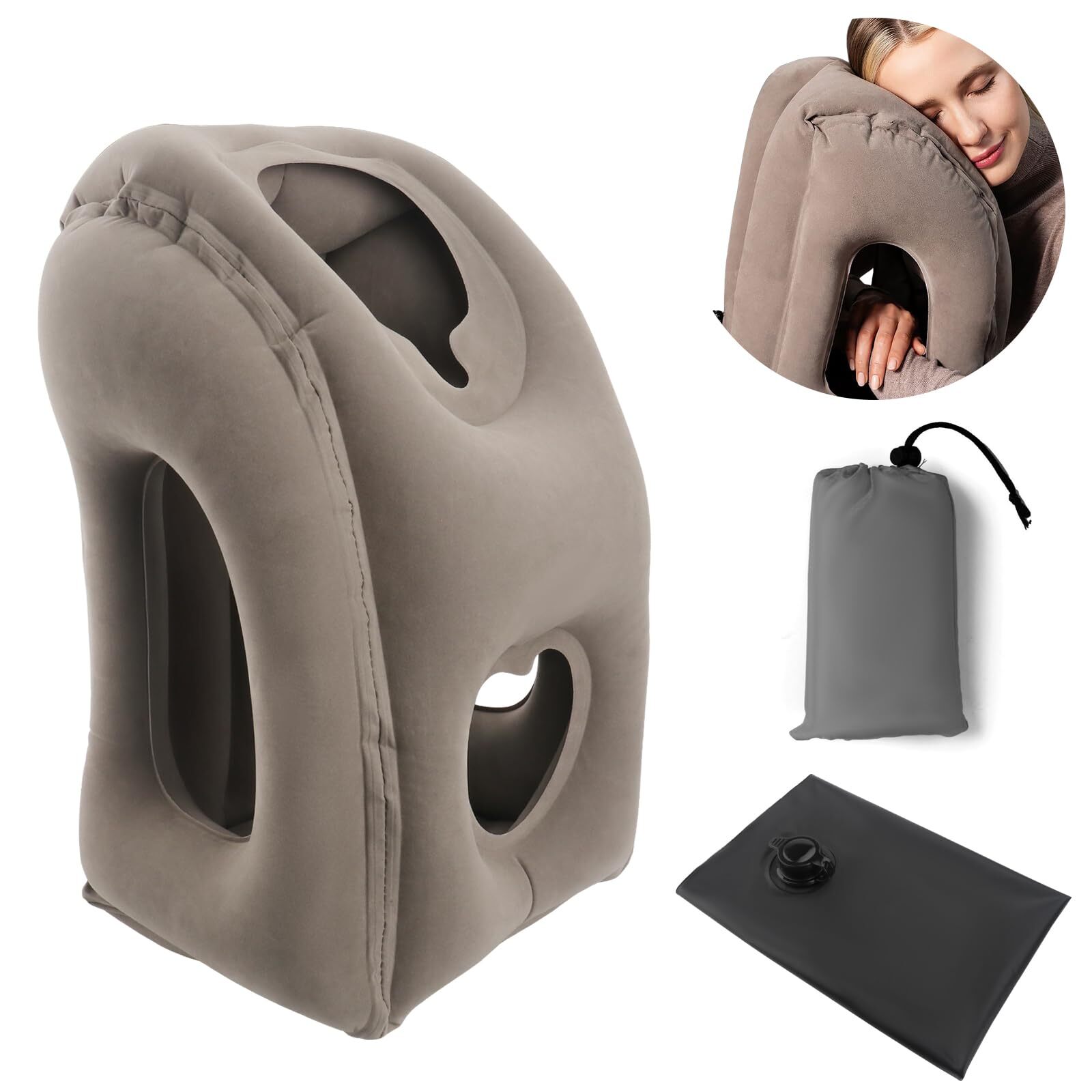 Inflatable Travel Pillow for Airplane Sleeping Support Neck Comfort-image