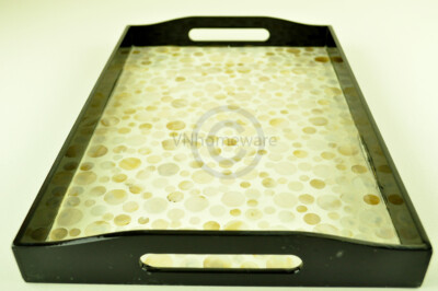 Rechteckiges Tablett aus Holz mit Lackintarsien, Servieren Deko, creme, klein H061S
