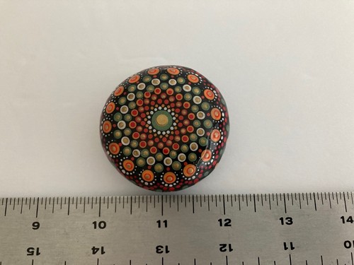 Mandala Dot Art Painted Rock Stone- red, orange, green and gold - Picture 4 of 10