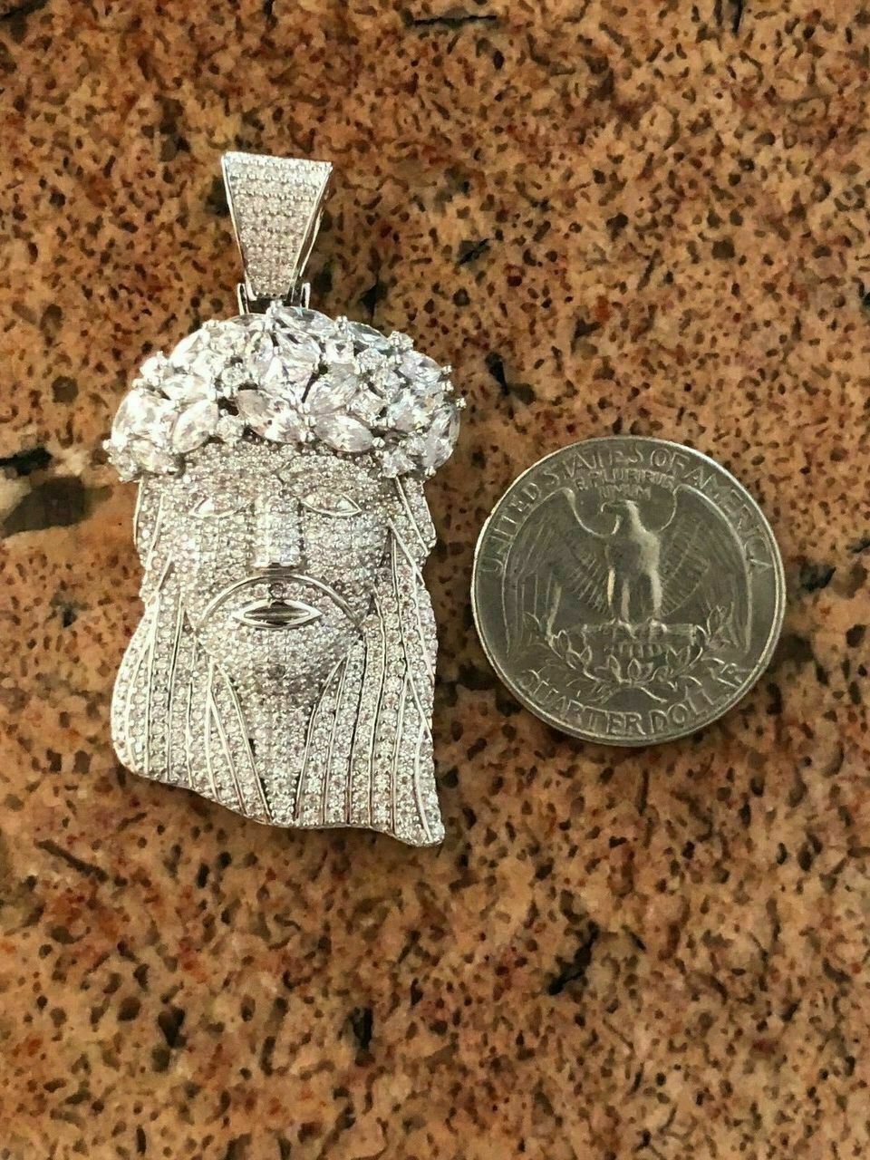 Men's Solid 925 Silver & 14k Gold Plated Jesus Piece Pendant ICED CZ ...
