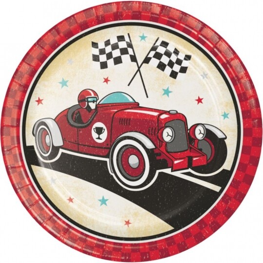 Vintage Race Car 9 Inch Paper Plates 8 Pack Car Birthday Party
