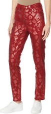 DG2 Diane Gilman Stretch Foil-Print Skinny Jean Wine Damask 4P NEW 20 