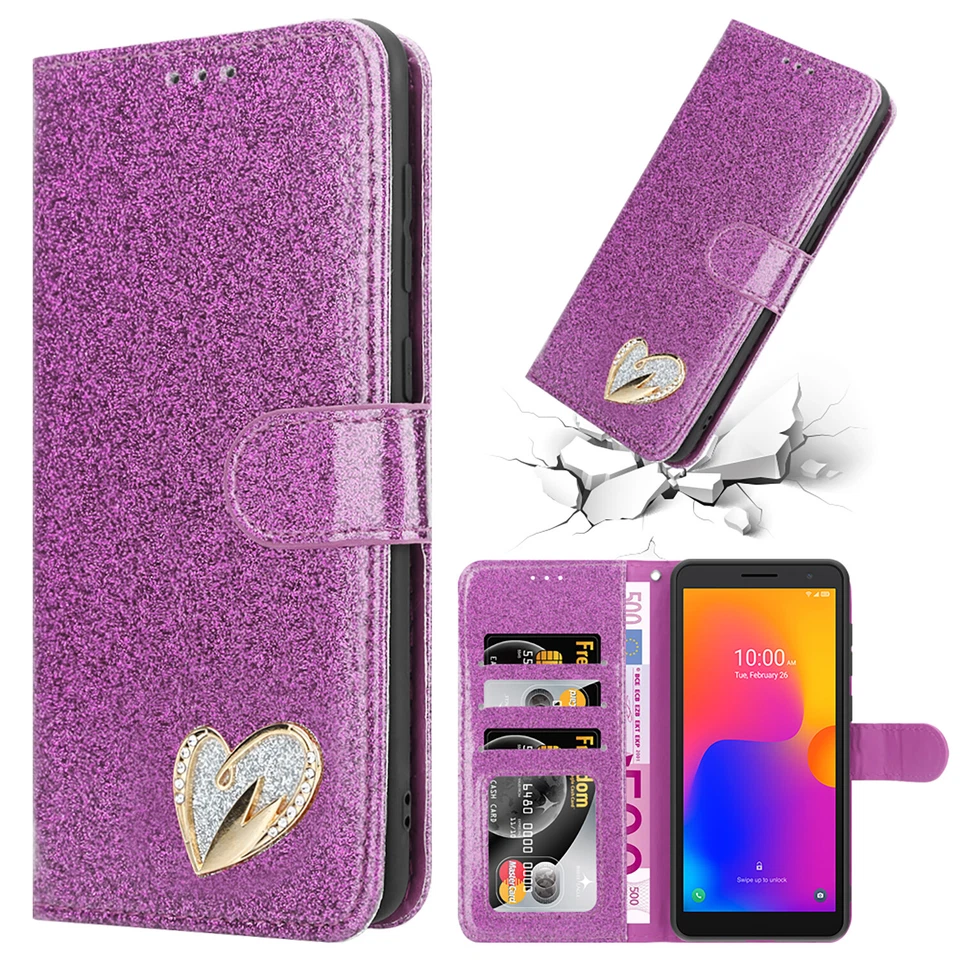 For Alcatel 1B 2022 Phone Case Leather Glitter Flip Wallet Cover for Alcatel 1B - Image 3 of 4