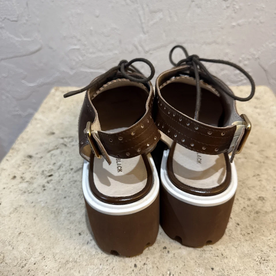 Sandalias de mula con punta de ala plana de cuero totalmente negras marrón talla 38,5 - EE. UU. 8 - $218 Foto 4 de 4