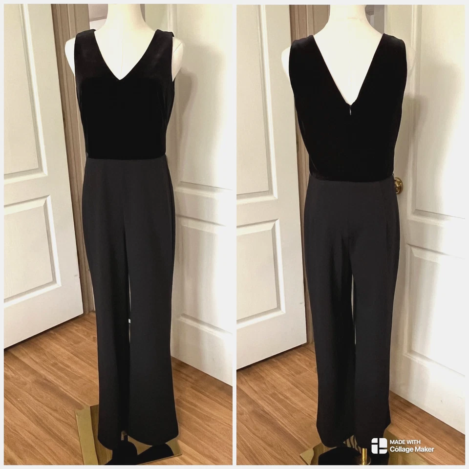 Mono Lauren Ralph Lauren Etiqueta Negra Terciopelo-Crepé Sin Mangas Talla 4 Elegante Foto 2 de 4