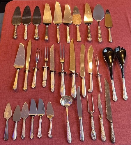 33 Sterling Silver Handled, Stainless Blades Dessert Servers, Knives, 2722g Tot