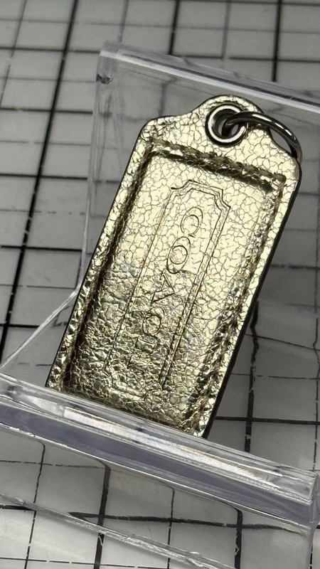 Coach 2.5" Large Gold Metallic Leather Brass Key Fob Bag Charm Keychain Hang Tag