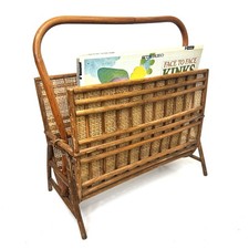 Vintage MCM Wicker Rattan Magazine Rack/Record Holder