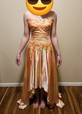 Vtg Jovani Prom Dress High Low Sz 4 Peach Shawl Bead 3D Floral Applique READ