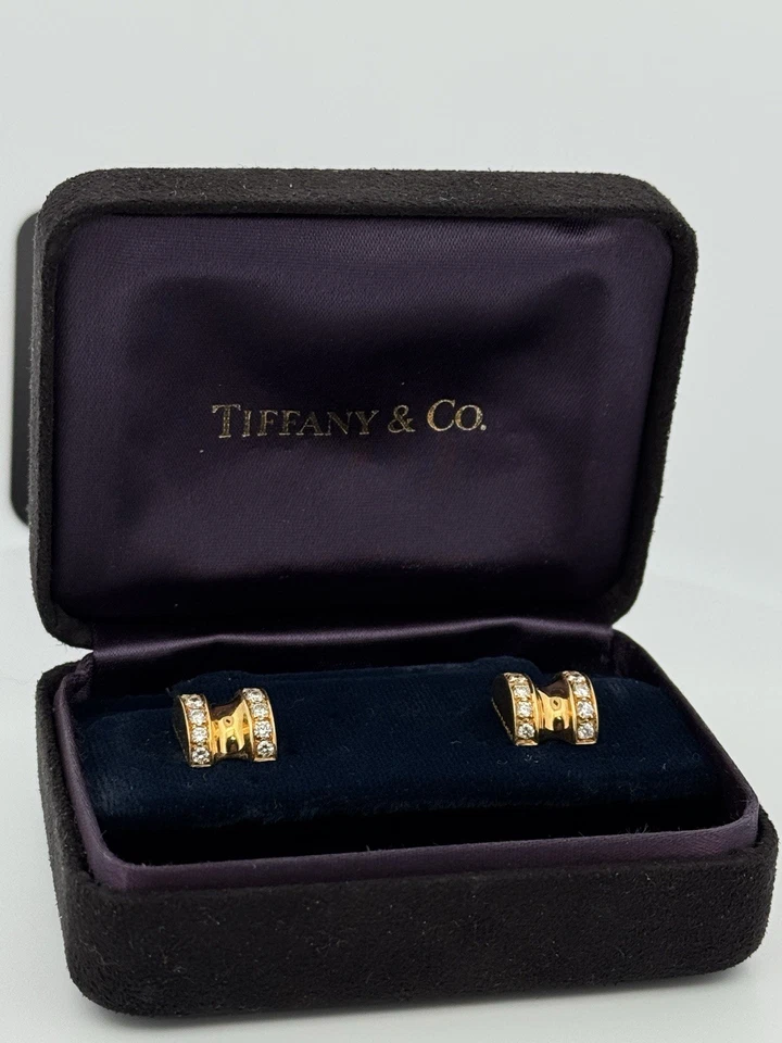 Vintage Paloma Picasso Tiffany & Co 18kt Yellow Gold ‘Groove’ Diamond Earrings  - Image 2 of 4
