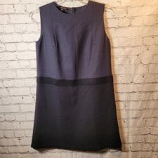 Lafayette 148 Shift Dress Womens 8 Navy Black Wool Colorblock Sleeveless Zip