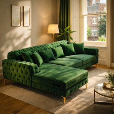 Chesterfield Chaise Sofa Chaise Longue L Shape Corner Plush Velvet Settee Couch