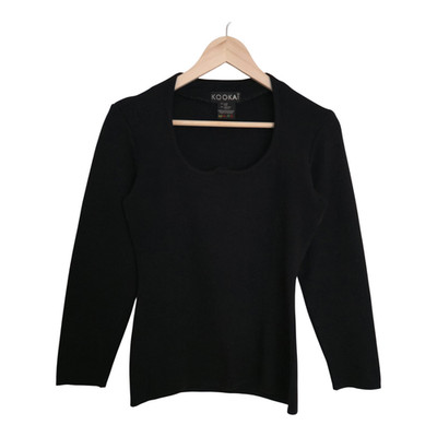 KOOKAÏ Damen Stricktop Vintage Herzausschnitt figurbetont Gr. M schwarz Wollmix