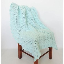 Mint Green Crocheted Baby Blanket Crib Bedding Shower Gift