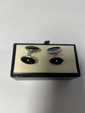 Sterling Silver Diamond Set Oval Swivelback Cufflinks