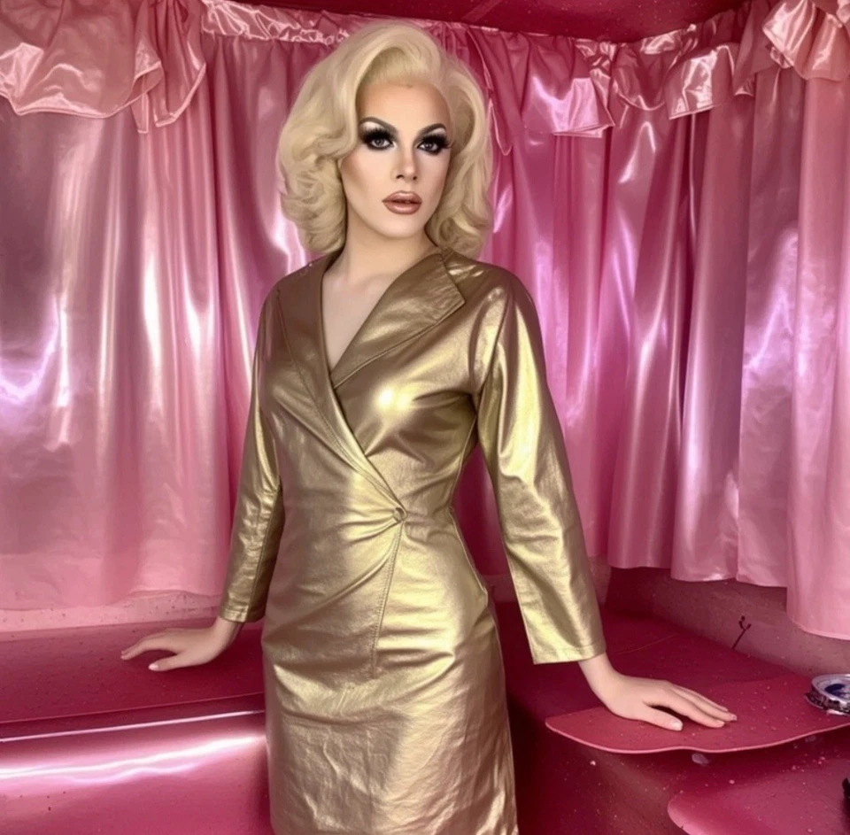 Conjunto de 2 piezas de traje de cuero dorado de Santa Fe de colección falda lápiz y chaqueta talla 10 para mujer Foto 4 de 4