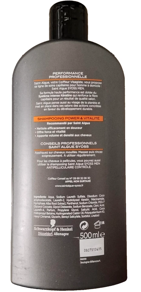 Syoss Shampooing Homme Power Vitalité Kératine Force Densité Volume 500 ml - Photo 2/2