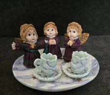 1995 Youngs 10pc Miniature Tea Set Angels Tea Cups Plates Moon Stars Resin VTG