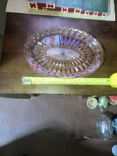 Vintage Jeanette Glass Cubist Pink Depression Glass Oval Serving Platter Tray