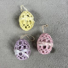 Vintage Easter Eggs Crocheted Design Set Of 3 Pink Purple Yellow Hand Crocheted