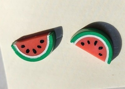 1987 Avon Watermelon Design Earrings Studs Acrylic & Metal Vtg Unused Stock