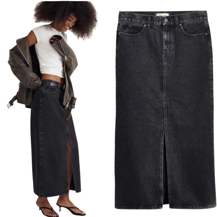 Madewell Women's Size 24 Denim Mid-Rise Maxi Skirt in Lunar Wash Black