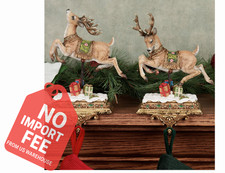 Two Reindeer Stocking Holder Set   Christmas Mantel Hangers Holiday Decor