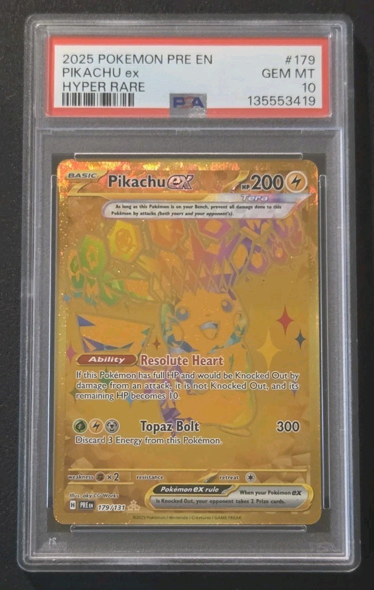 PSA 10 POKEMON TCG PIKACHU ex #179/131 PRISMATIC EVOLUTIONS HYPER RARE GOLD