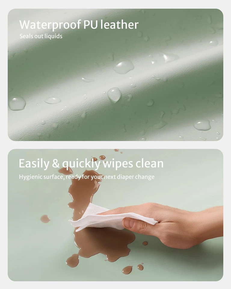 Веганский кожаный пеленальный коврик водонепроницаемый и очищенный от протирки светло-зеленый - Изображение 2 из 4