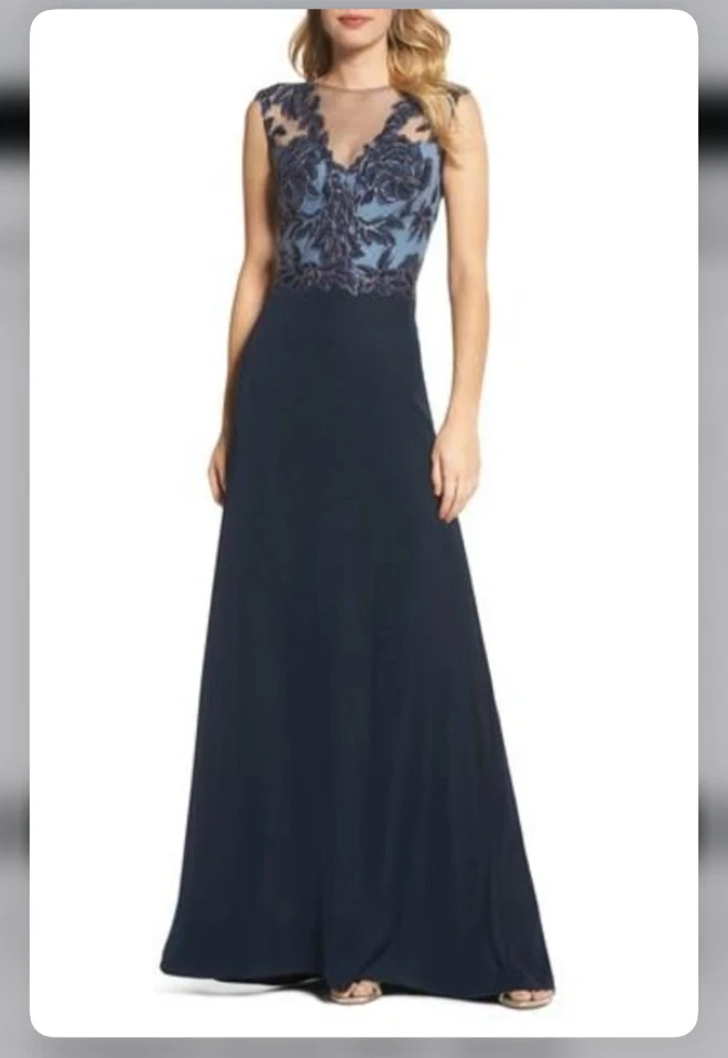 Tadashi Shoji silver lace and blue Gown original size 16 altered to size 10/12 - Image 3 of 4