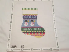 SNOWMEN MINI STOCKING-SUSAN ROBERTS-HANDPAINTED NEEDLEPOINT CANVAS