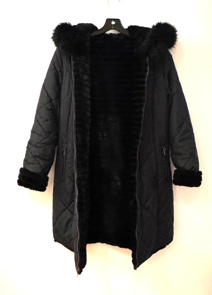 Casaco forrado Shearling Blue Duck Quited com capuz forrado - Tamanho G - Usado - Imagem 3 de 4