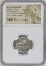 Greek Silver Tetradrachm 10BC-10AD Indo Scythian Azes Kharahostes NGC Graded