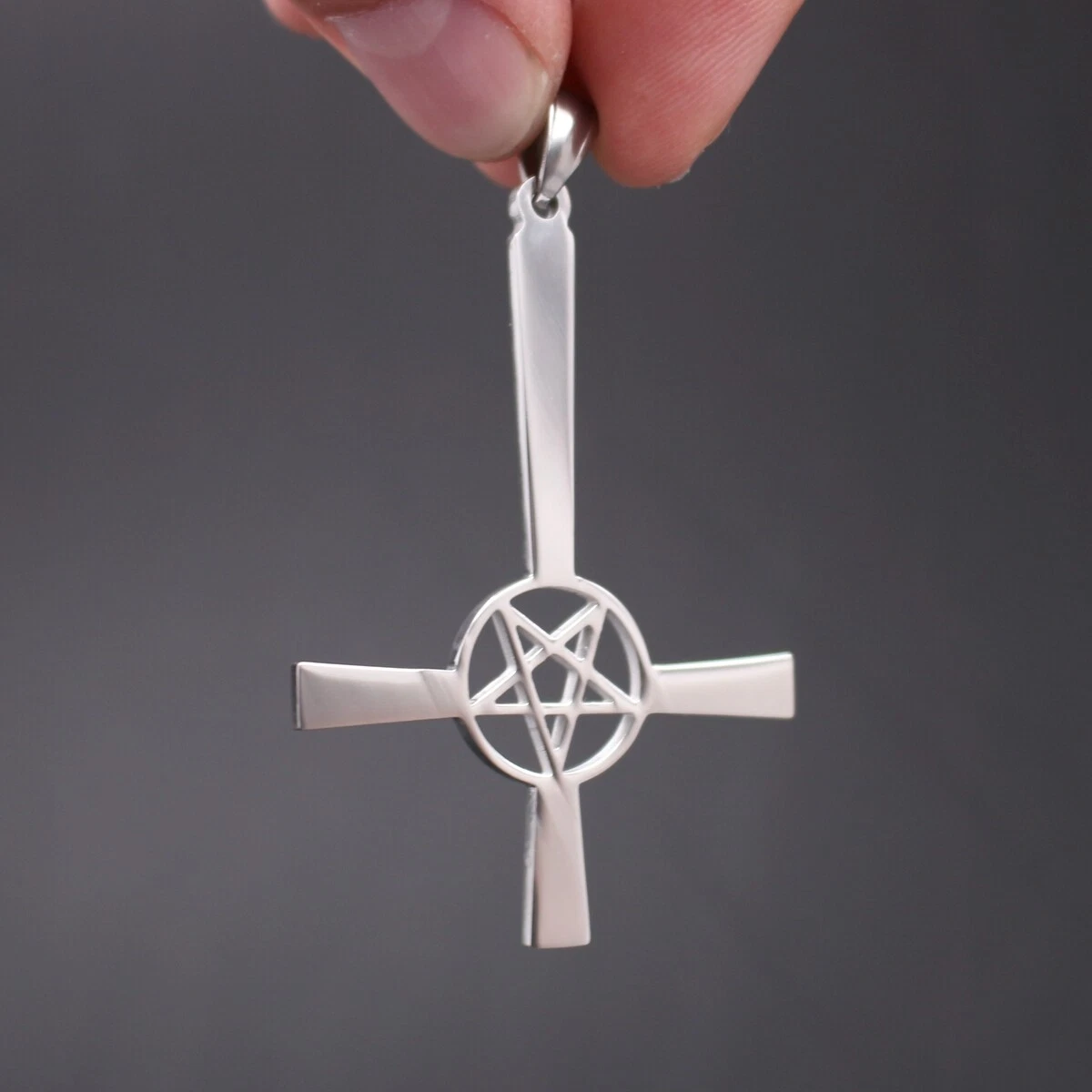 Stainless Steel Satan stand upside down Star Cross Pendant Mens