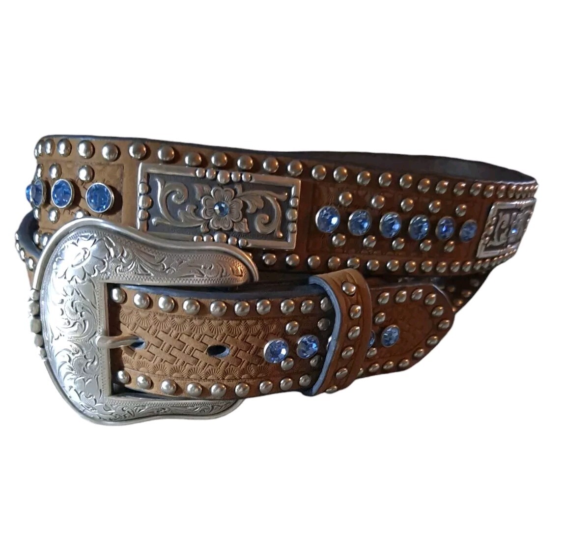 Vintage 90s Nocona Western Belt Studded Rhinestones Leather Women\'s Medium NOCONA – Women main image 4