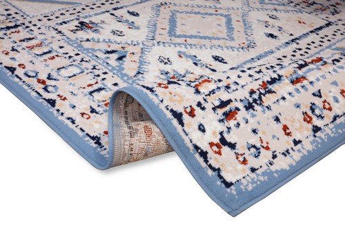 Geometrischer Stammes - 3 Fuß 6 Zoll x 5 Fuß 6 Zoll, hellblau, indianischer Vorleger - 506 - Bild 7 von 9