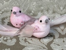 PINK DOVE FEATHERED SEQUIN BIRDS CLIP CRAFT DECORATION WEDDING SET OF 2 6  