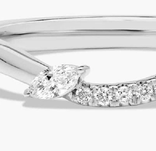 Round & Marquise Cut Lab-Grown Diamond Women's 950 Platinum Curved Promise Ring - Image 4 of 4