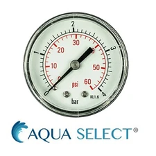 Aqua Select Swimming Pool Above Ground In-Ground Pressure Gauge - Back Mount
