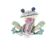 Friendly Little Frog Amphibian Rhinestone Pin Brooch Broach Pendant