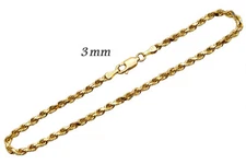 14k Solid Yellow Gold Rope Chain Necklace 3mm Men Women Sz 20 inch