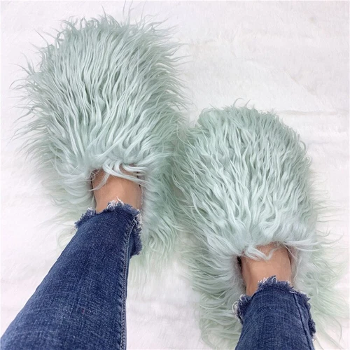 Outside Fashion Fluffy Sheep Mongolia Fur Sliper Shose For Women And Men - Picture 7 of 35