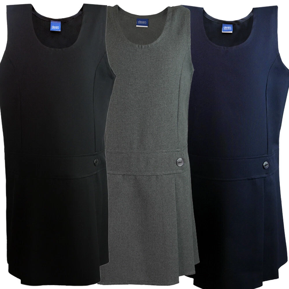 Girls Button Front Pleated Pinafore School Wear Dress Girls Sleeveless Uniform