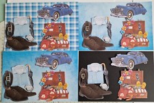 Male Theme Booted Suited, Vintage Car, Suitcase Die Cut Set & Papers 16 Pieces