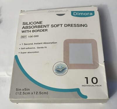 Dimora Silicone Super Absorbent dressing With border 5  X 5   10 Pack