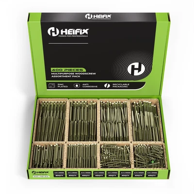 Heifix 400-Piece Wood Screw Assortment Set in Eco Storage Box Pozi DIY
