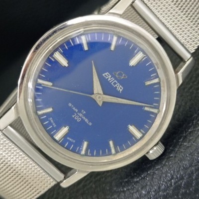 VINTAGE ENICAR STAR JEWELS HANDAUFZUG 160 SWISS HERREN BLAUES ZIFFERBLATT UHR a703862-2