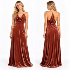 Jenny Yoo Collection Velvet Sullivan Dress Womens 0 Rust Cowl Neck Formal Gown