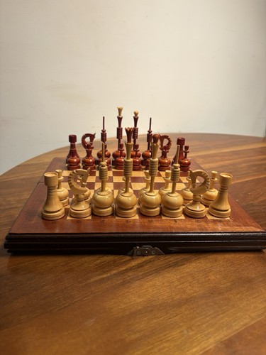 Vintage Wooden Folding Chess Set Staunton Style Complete Wood Board Game