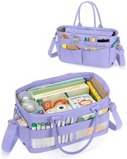 Marscamd Craft Organizer Tote Bag, Art Supply Caddy, Purple with 11 Exterio...